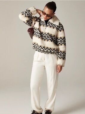 NWOT J. Crew Jacquard print Sherpa half zip pullover